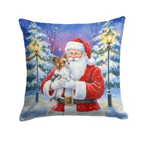 Papillon with Santa Claus Throw Pillow Decorative Indoor Outdoor Accent Cushion for Couch, Bed or Patio, 18Hx18W