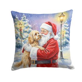 Cockapoo with Santa Claus Throw Pillow Decorative Indoor Outdoor Accent Cushion for Couch, Bed or Patio, 14Hx14W