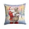 Irish Wolfhound with Santa Claus Throw Pillow Decorative Indoor Outdoor Accent Cushion for Couch, Bed or Patio, 14Hx14W