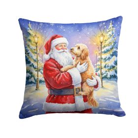 Goldendoodle with Santa Claus Throw Pillow Decorative Indoor Outdoor Accent Cushion for Couch, Bed or Patio, 14Hx14W