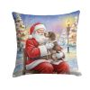 German Wirehaired Pointer with Santa Claus Throw Pillow Decorative Indoor Outdoor Accent Cushion for Couch, Bed or Patio, 14Hx14W