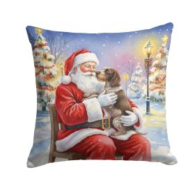German Wirehaired Pointer with Santa Claus Throw Pillow Decorative Indoor Outdoor Accent Cushion for Couch, Bed or Patio, 14Hx14W