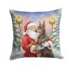 Fawn Doberman Pinscher with Santa Claus Throw Pillow Decorative Indoor Outdoor Accent Cushion for Couch, Bed or Patio, 14Hx14W