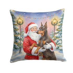 Fawn Doberman Pinscher with Santa Claus Throw Pillow Decorative Indoor Outdoor Accent Cushion for Couch, Bed or Patio, 14Hx14W