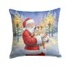 English Bulldog with Santa Claus Throw Pillow Decorative Indoor Outdoor Accent Cushion for Couch, Bed or Patio, 14Hx14W