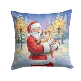 English Bulldog with Santa Claus Throw Pillow Decorative Indoor Outdoor Accent Cushion for Couch, Bed or Patio, 14Hx14W