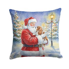 Cavalier Spaniel with Santa Claus Throw Pillow Decorative Indoor Outdoor Accent Cushion for Couch, Bed or Patio, 14Hx14W