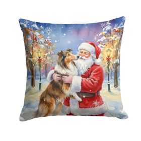 Collie with Santa Claus Throw Pillow Decorative Indoor Outdoor Accent Cushion for Couch, Bed or Patio, 14Hx14W