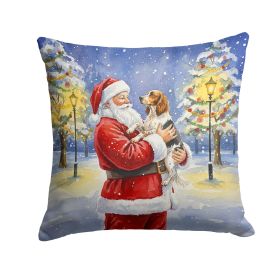 English Setter with Santa Claus Throw Pillow Decorative Indoor Outdoor Accent Cushion for Couch, Bed or Patio, 14Hx14W