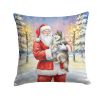 Keeshond with Santa Claus Throw Pillow Decorative Indoor Outdoor Accent Cushion for Couch, Bed or Patio, 14Hx14W