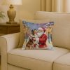 Collie with Santa Claus Throw Pillow Decorative Indoor Outdoor Accent Cushion for Couch, Bed or Patio, 18Hx18W