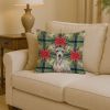 American Hairless Terrier Christmas PoinsettIas Throw Pillow Decorative Indoor Outdoor Accent Cushion for Couch, Bed or Patio, 14Hx14W