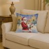 English Bulldog with Santa Claus Throw Pillow Decorative Indoor Outdoor Accent Cushion for Couch, Bed or Patio, 14Hx14W