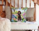 Chocolate Poodle Spring Path Throw Pillow Machine Washable, Indoor Outdoor Decorative Pillow for Couch, Bed or Patio, 14Hx14W