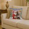 Fawn Doberman Pinscher with Santa Claus Throw Pillow Decorative Indoor Outdoor Accent Cushion for Couch, Bed or Patio, 14Hx14W