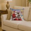 German Wirehaired Pointer with Santa Claus Throw Pillow Decorative Indoor Outdoor Accent Cushion for Couch, Bed or Patio, 14Hx14W