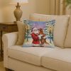 Irish Setter with Santa Claus Throw Pillow Decorative Indoor Outdoor Accent Cushion for Couch, Bed or Patio, 14Hx14W