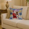 Chocolate Labradoodle with Santa Claus Throw Pillow Decorative Indoor Outdoor Accent Cushion for Couch, Bed or Patio, 14Hx14W