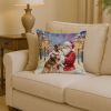 Collie with Santa Claus Throw Pillow Decorative Indoor Outdoor Accent Cushion for Couch, Bed or Patio, 14Hx14W