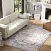 4x6 Area Rug, Vintage Machine Washable Rug, Non-Slip Carpet for Living Room, Bedroom, Dining Room, Brown & Light Blue