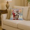 Irish Wolfhound with Santa Claus Throw Pillow Decorative Indoor Outdoor Accent Cushion for Couch, Bed or Patio, 14Hx14W