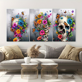 3 Pieces Skull Art Canvas Painting - Framed Contemporary Abstract Minimalist Artwork For Living Room Bedroom Bathroom--Selling On Temu Is Prohibi (Option: 24x16inch)