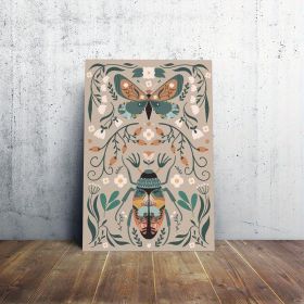 1pcs Modern Classic Wood Frame Canvas Wall Decor With Plant Flower & Butterfly Print, Girls Bedroom Wrap Canvas Painting, Animal Nature Digital A (Option: 36x24inch)