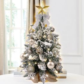 22in Tabletop Christmas Tree with Light Artificial Small Mini Red Christmas Decoration with Flocked Snow (Color: rose gold)