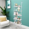 5-Shelf Wood Ladder Bookcase with Metal Frame Industrial 5-Tier Modern Ladder Shelf